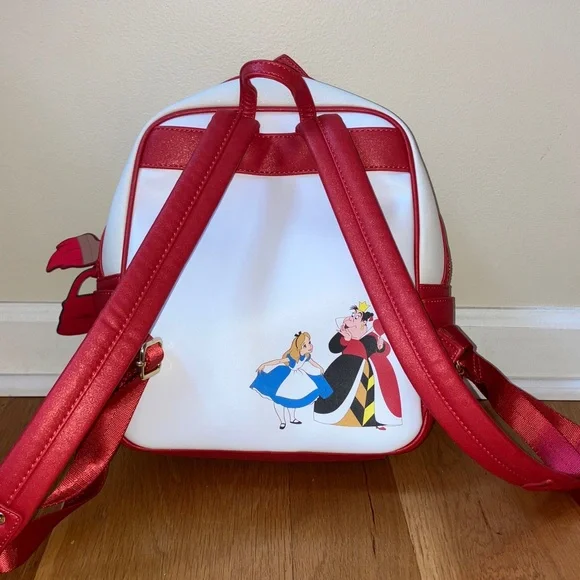 Disney Loungefly Alice in Wonderland Ace Queen of Hearts Mini Backpack Red White - Picture 7 of 16
